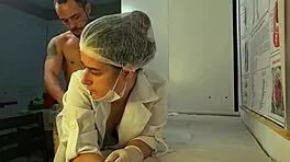 Patient's cock hardens under nurse's touch in hospital