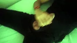 Horny Guy in Black Pants Moans While Jerking Big Cock After Work.