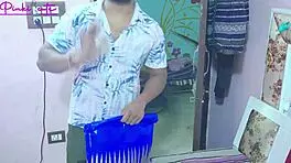 Naked Ravinadesi stepsister shaves hairy pussy close-up in front of saloon man