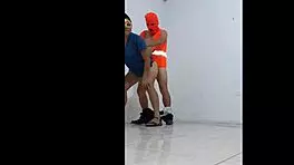 Hospital cleaner seduces nurse, puts on condom, and fucks her like a slut standing in office hallways.