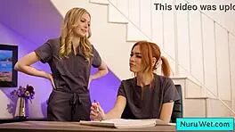 blonde sexy teen prepares her client for a wet nuru massage with lauren phillips and david lee