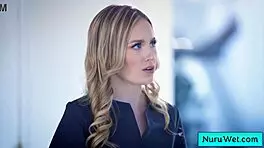 blonde sexy teen prepares her client for a wet nuru massage with lauren phillips and david lee