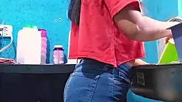 mexican amateur milf bent over fucking while washing dishes