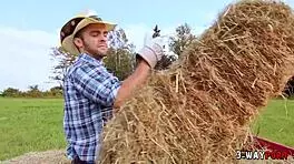 3-way porn - 2 babes with big tits fucked outside the farm by ranch boy 😈