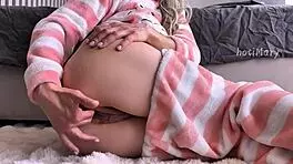 skinny teen in pajamas fingering hairy wet pussy close up and squirting orgasm 😏