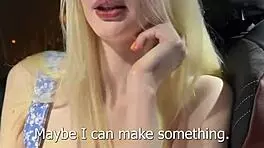 Busty blonde fucked in car, cum on face