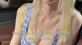 Busty blonde fucked in car, cum on face