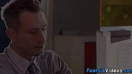 petite babe gives footjob and handjob