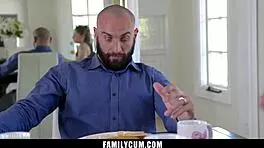 footjob under desk with step daddy