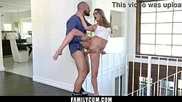 footjob under desk with step daddy