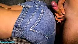 Feeling intense edging before cumming on my beautiful wife's ripped jeans-covered big ass