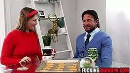 Teen step granddaughter feels the bang from Santa step grandpa.