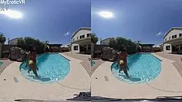 Ebony Teen 18+ Splashes Wetly in Pool, Showcasing Sexy Black Ass in VR180 Preview