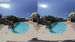 Ebony Teen 18+ Splashes Wetly in Pool, Showcasing Sexy Black Ass in VR180 Preview