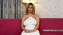 Hey, watch this 18yo busty waitress go crazy in her first porn shoot with big tits and ass bent over