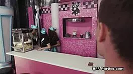 Slutty waitresses sharing big dick at work