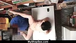 teen in costume caught by guard, tricked into hardcore office pounding