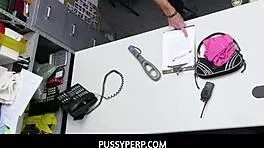 Hot blonde BBW teen Mimi Monet caught stealing clothing, now facing deep trouble in the shop.