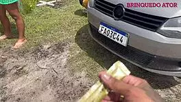 Tattooed brunette teen rides cock intensely in pool after friends