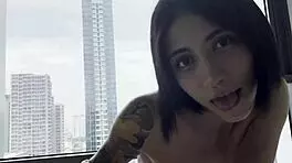 Hot best friend blows cum in mouth by window