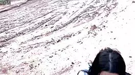 she shows her face with glasses, giving a deep blowjob in a beautiful canyon