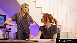 nuru massage tale - sexy masseuse scarlett sage tricks rival into banging during oily session.