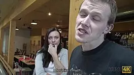 feeling the thrill as stranger promises cash for passionate sex with petite teen wife in public bar