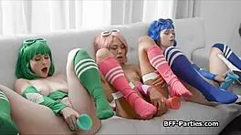 A teen shemale experiences her first fuck with a big cock while wearing lingerie and heels.