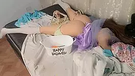 Blonde enjoys first anal on Halloween night