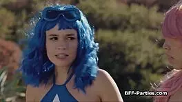 A teen shemale experiences her first fuck with a big cock while wearing lingerie and heels.