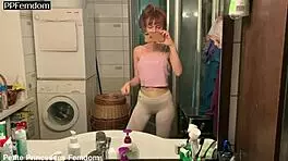 Lifestyle Femdom with Kira in Leggings - Foot Gagging and Facesitting