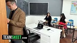 Teacher fucks asian students in classroom