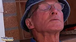 Beautiful teen sucks grandpa outdoor then gets pounded deep