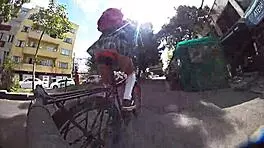 showing off miniskirt upskirt while strolling through the city