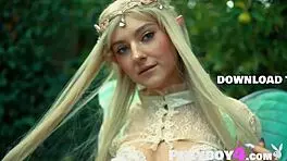 Petite Blonde Babe Eva Elfie Strips and Poses in Sexy Outdoor Costume