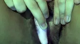 Curious first-time exploration with dildo and toys in lingerie