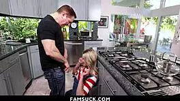 Stepdaughter Gets Excited by Stepdad's Touch, Sucks Him Off in Kitchen - Famsuck