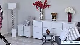 busty babe shares stepdad’s cock in a steamy 3some encounter