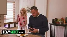 Filthy Husband Lifts Tiny Babysitter And Eats Her Virgin Pussy