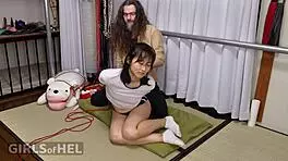 Beautiful brunette Asian stepdaughter learns rope bondage techniques