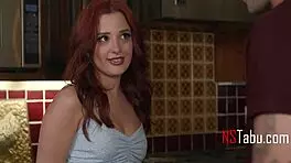 innocent babysitter starts striptease for client, but clothes rip as he studies her perky small tits 😏