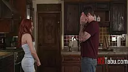 innocent babysitter starts striptease for client, but clothes rip as he studies her perky small tits 😏