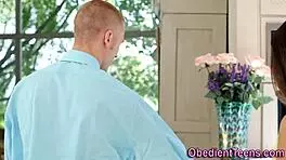 This flat-chested teen is getting railed doggystyle, wow!