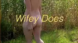 Young wife’s first nude walk outdoors, so daring! 😍