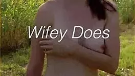 Young wife’s first nude walk outdoors, so daring! 😍