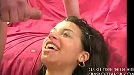 cute y covered in cum after wild gangbang, damn! 😲