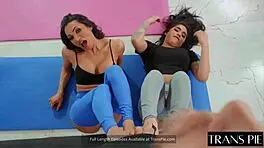 Big Cock Alert! Two Shemales Dominate One Lucky Guy Hard!