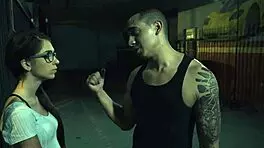 Glasses teen gets public facial from dom