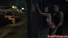 Glasses teen gets public facial from dom