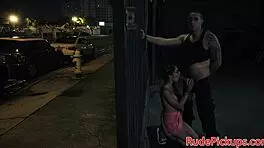 Glasses teen gets public facial from dom